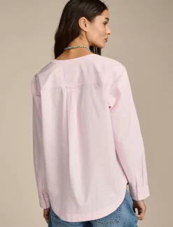 Lucky Brand lace up boyfriend shirt pink stripe*WOMEN Blouses
