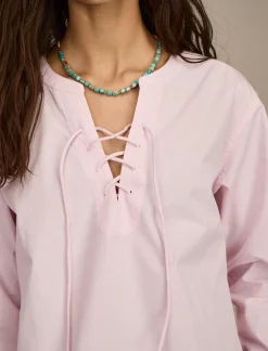 Lucky Brand lace up boyfriend shirt pink stripe*WOMEN Blouses