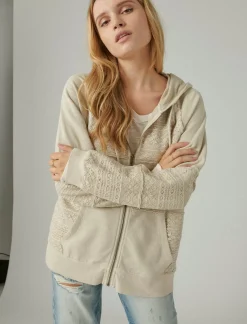 Lucky Brand lace zip up hoodie peyote*WOMEN Activewear