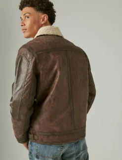 Lucky Brand leather aviator jacket with faux shearling collar pinecone*MEN Jackets & Outerwear