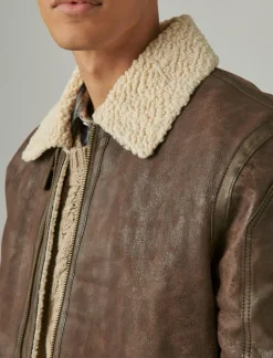 Lucky Brand leather aviator jacket with faux shearling collar pinecone*MEN Jackets & Outerwear
