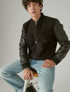 Lucky Brand leather bomber jacket #001 black*MEN Jackets & Outerwear