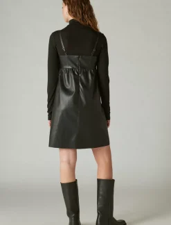 Lucky Brand leather embroidered mini dress caviar*WOMEN Dresses
