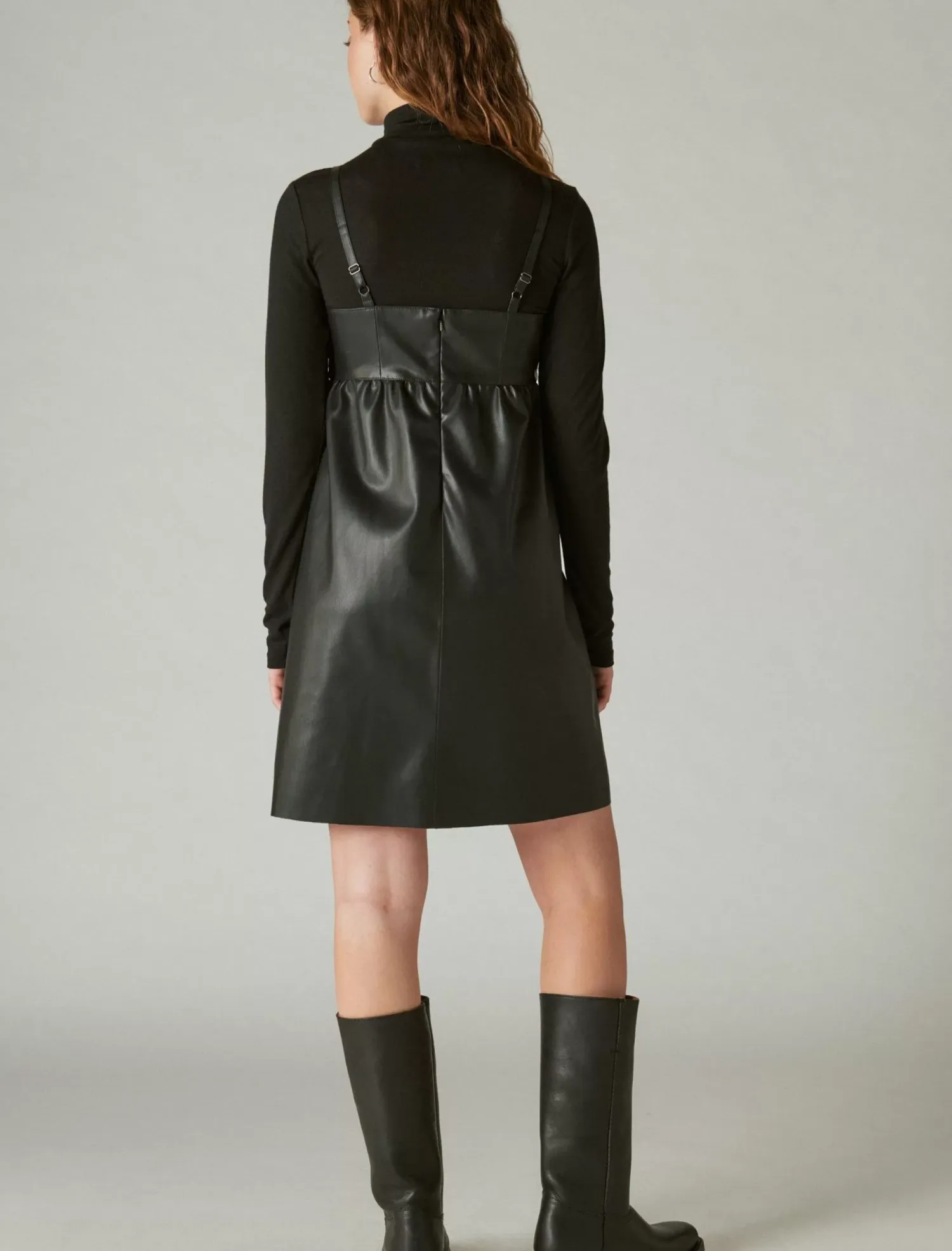 Lucky Brand leather embroidered mini dress caviar*WOMEN Dresses