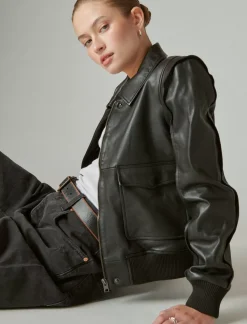Lucky Brand leather flight jacket 001 lucky black*WOMEN Jackets & Outerwear