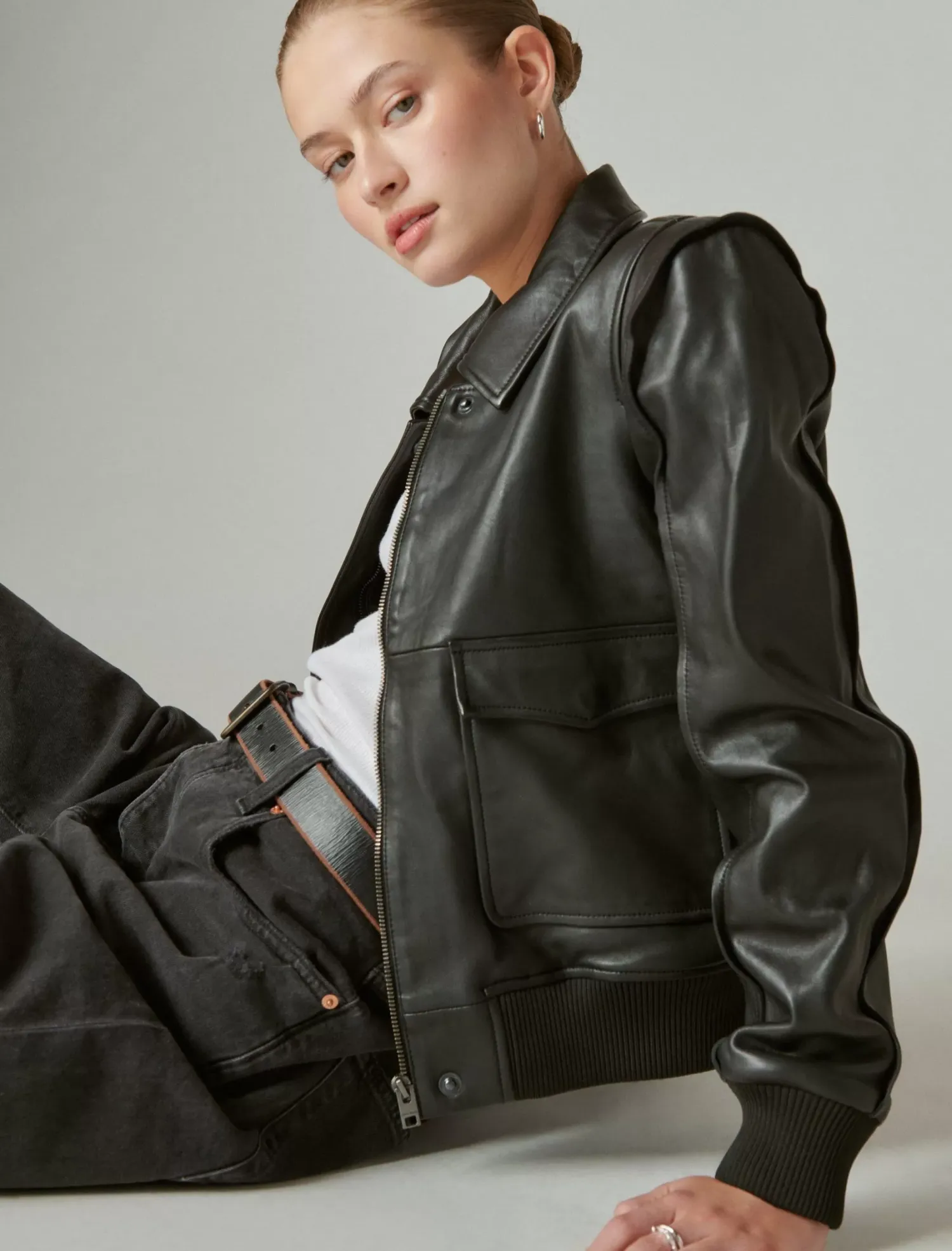 Lucky Brand leather flight jacket 001 lucky black*WOMEN Jackets & Outerwear