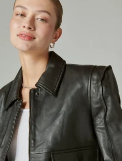 Lucky Brand leather flight jacket 001 lucky black*WOMEN Jackets & Outerwear