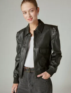 Lucky Brand leather flight jacket 001 lucky black*WOMEN Jackets & Outerwear