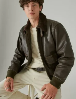 Lucky Brand leather flight jacket brown*MEN Jackets & Outerwear