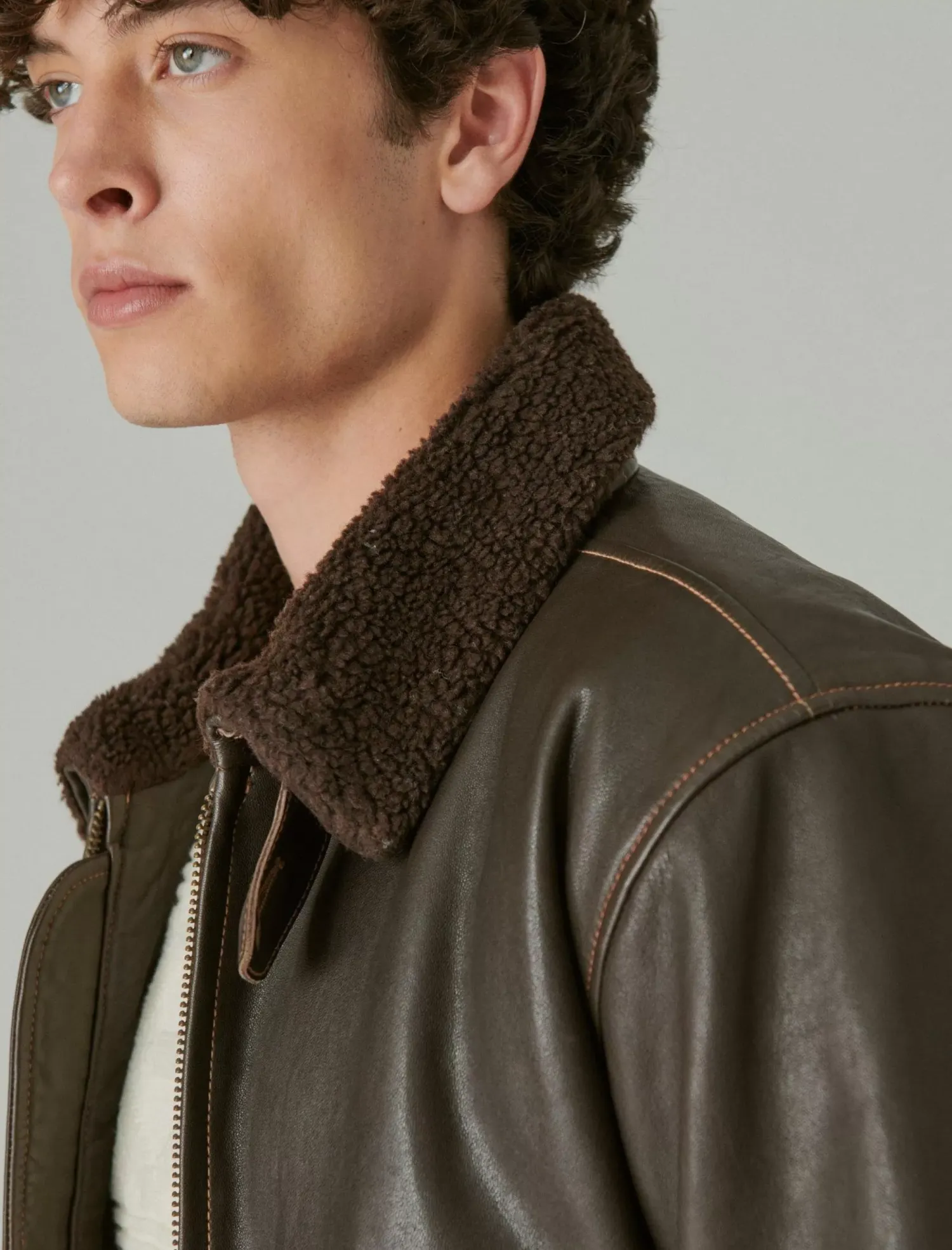 Lucky Brand leather flight jacket brown*MEN Jackets & Outerwear