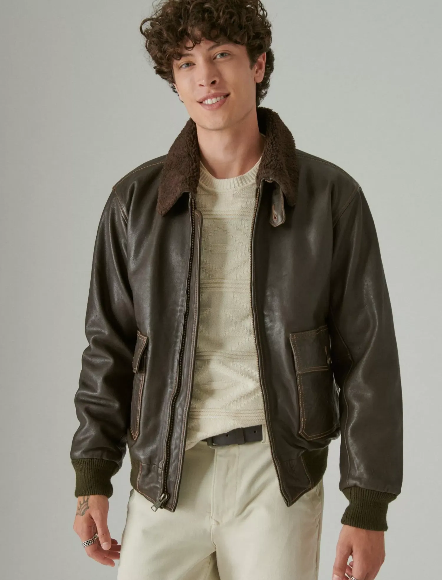 Lucky Brand leather flight jacket brown*MEN Jackets & Outerwear