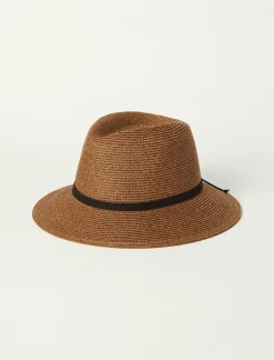 Lucky Brand leather tie straw hat dark brown*WOMEN Hats