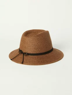 Lucky Brand leather tie straw hat dark brown*WOMEN Hats