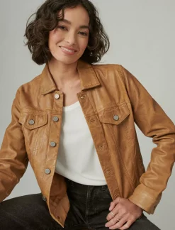 Lucky Brand leather trucker jacket cognac*WOMEN Jackets & Outerwear