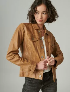 Lucky Brand leather trucker jacket cognac*WOMEN Jackets & Outerwear