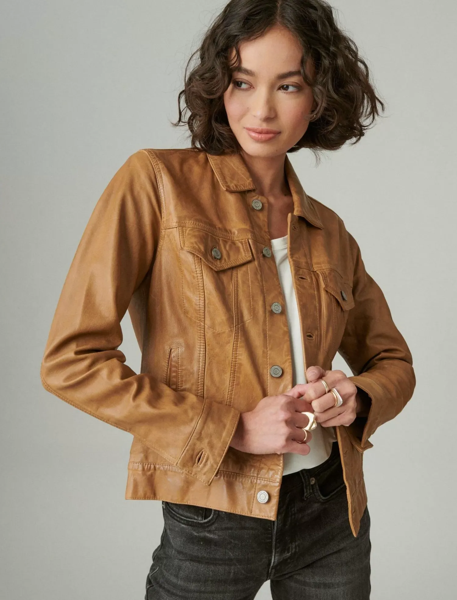 Lucky Brand leather trucker jacket cognac*WOMEN Jackets & Outerwear