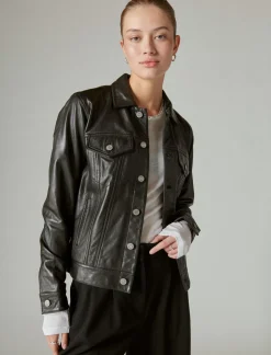 Lucky Brand leather trucker jacket 001 lucky black*WOMEN Jackets & Outerwear