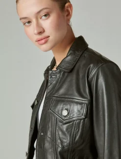Lucky Brand leather trucker jacket 001 lucky black*WOMEN Jackets & Outerwear
