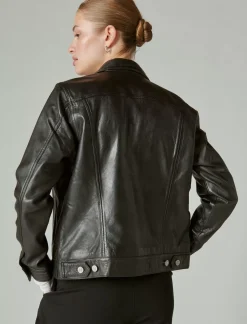 Lucky Brand leather trucker jacket 001 lucky black*WOMEN Jackets & Outerwear