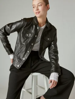 Lucky Brand leather trucker jacket 001 lucky black*WOMEN Jackets & Outerwear