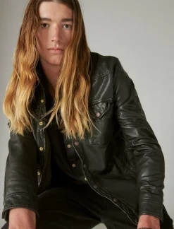 Lucky Brand leather western shirt black*MEN Jackets & Outerwear