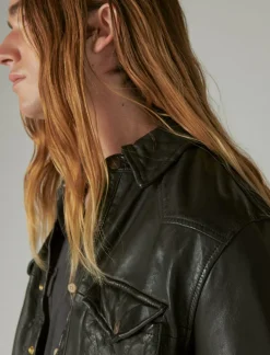 Lucky Brand leather western shirt black*MEN Jackets & Outerwear