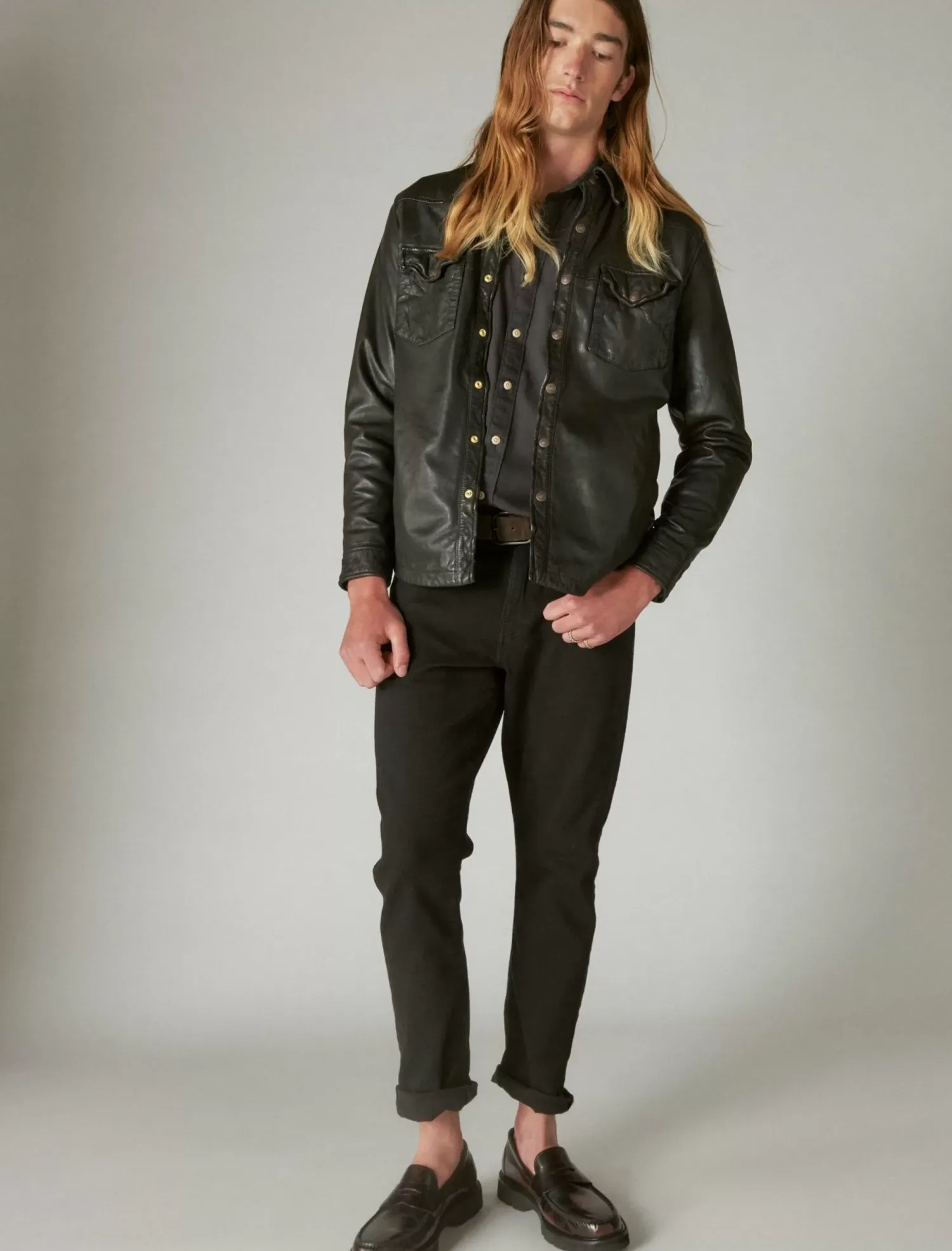 Lucky Brand leather western shirt black*MEN Jackets & Outerwear