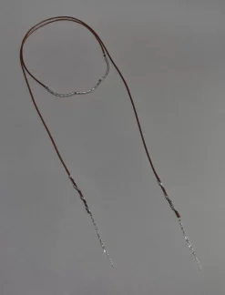Lucky Brand leather wrap around fringe choker necklace silver*WOMEN Jewelry