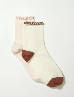 Lucky Brand lettuce trim crew sock 2 pk natural*WOMEN Socks
