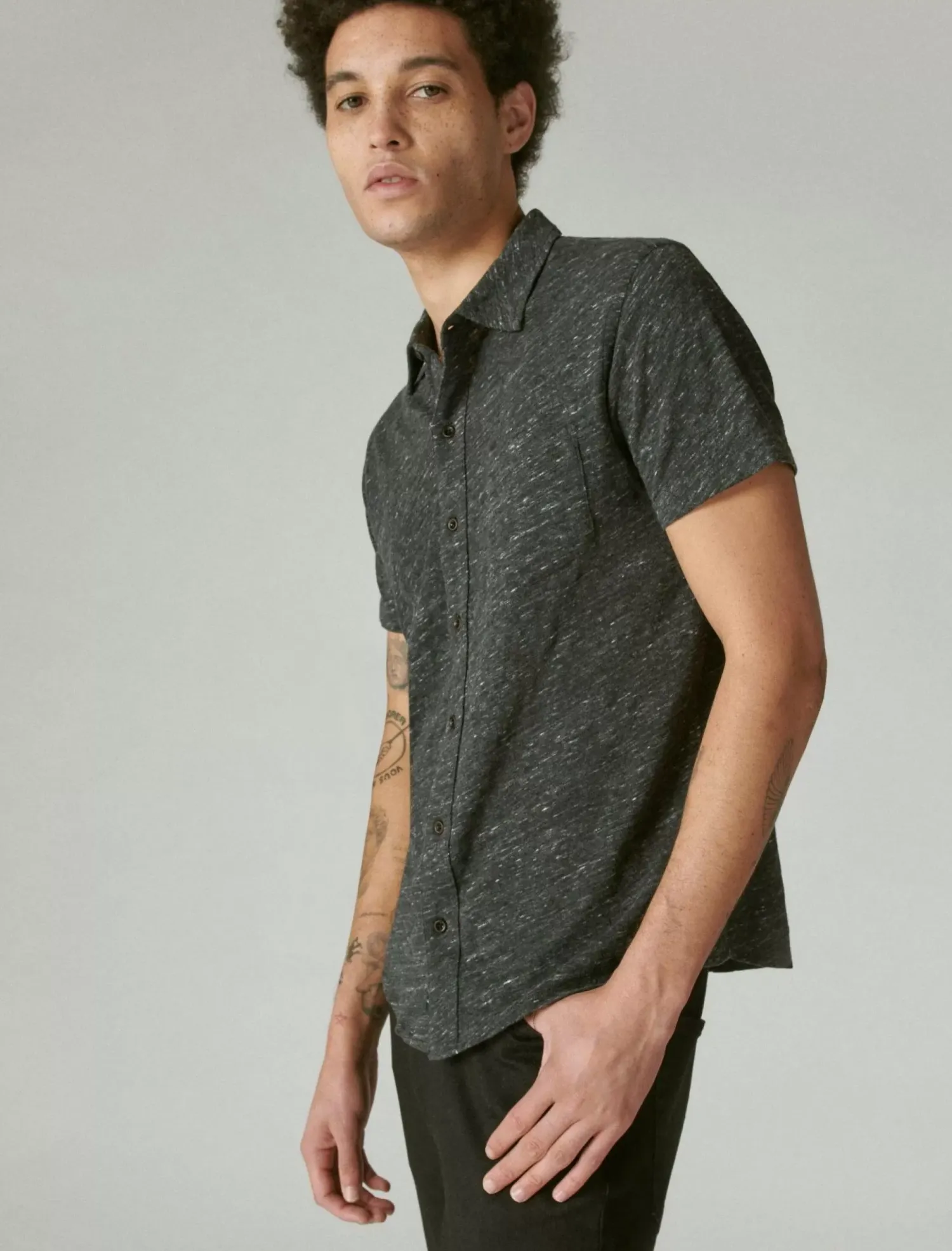 Lucky Brand linen button up shirt #001 black*MEN Button-Downs