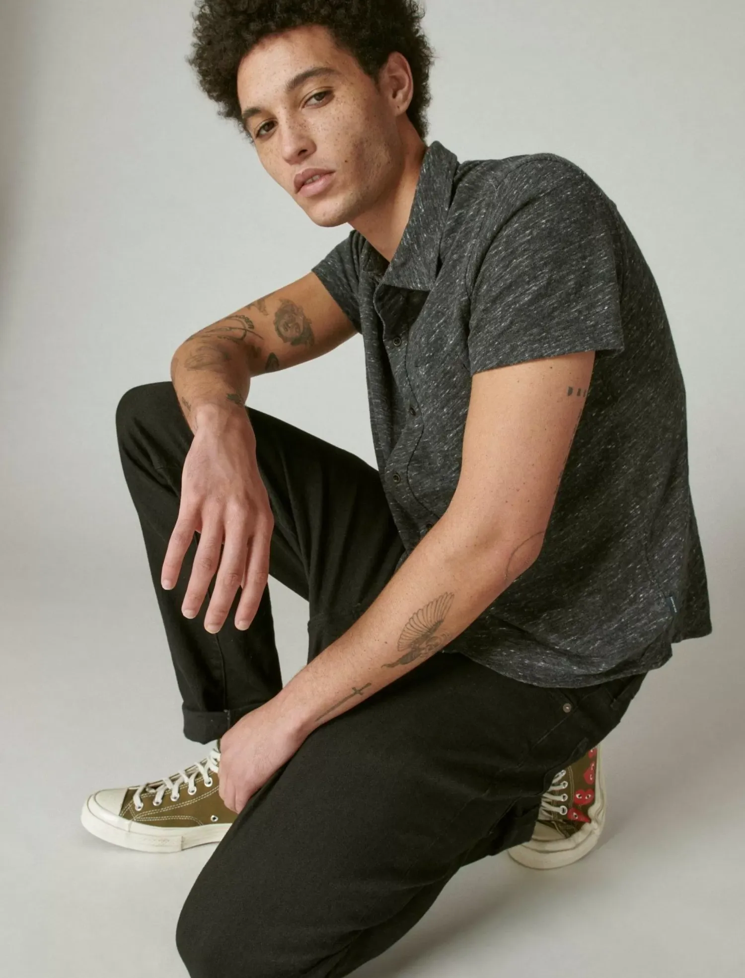 Lucky Brand linen button up shirt #001 black*MEN Button-Downs