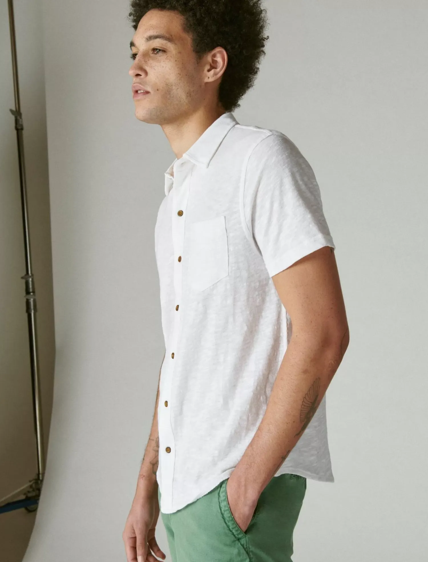 Lucky Brand linen button up shirt bright white*MEN Button-Downs