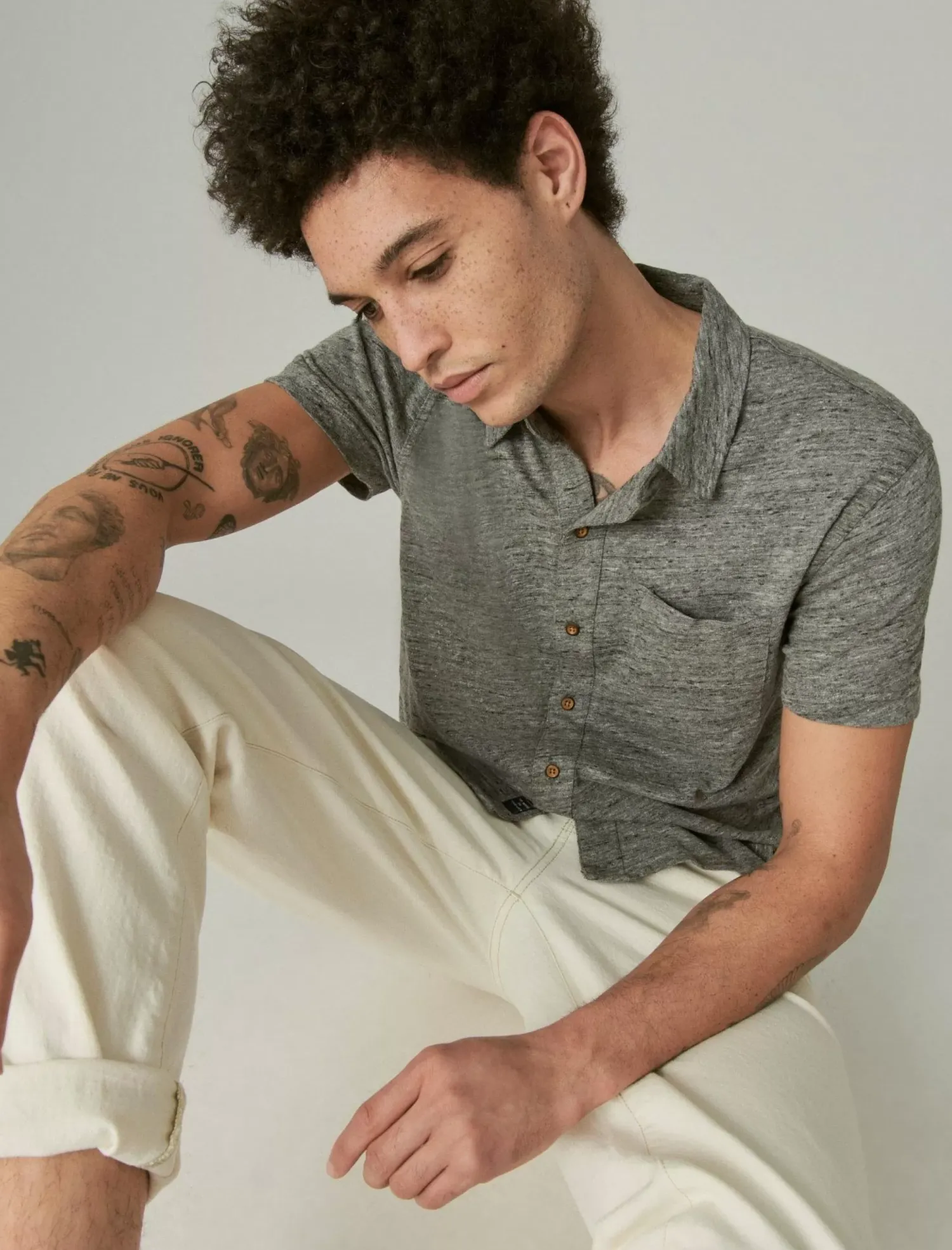 Lucky Brand linen button up shirt heather grey*MEN Button-Downs