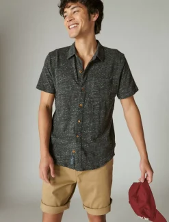 Lucky Brand linen short sleeve button up shirt #001 black*MEN Button-Downs