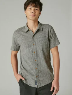 Lucky Brand linen short sleeve button up shirt heather grey*MEN Button-Downs