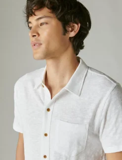 Lucky Brand linen short sleeve button up shirt bright white*MEN Button-Downs