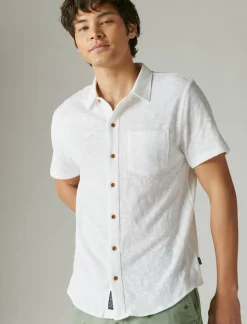 Lucky Brand linen short sleeve button up shirt bright white*MEN Button-Downs