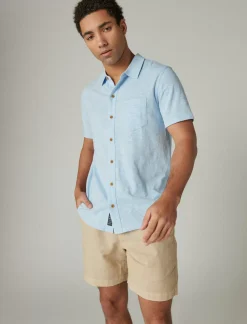 Lucky Brand linen short sleeve button up shirt blue bell*MEN Button-Downs