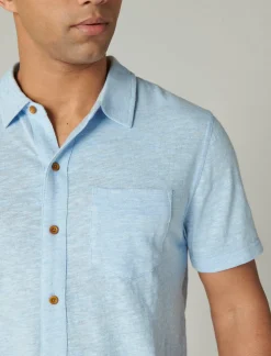Lucky Brand linen short sleeve button up shirt blue bell*MEN Button-Downs