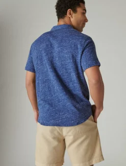 Lucky Brand linen short sleeve button up shirt #40065 blue depths*MEN Button-Downs