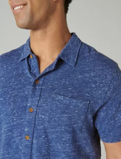 Lucky Brand linen short sleeve button up shirt #40065 blue depths*MEN Button-Downs