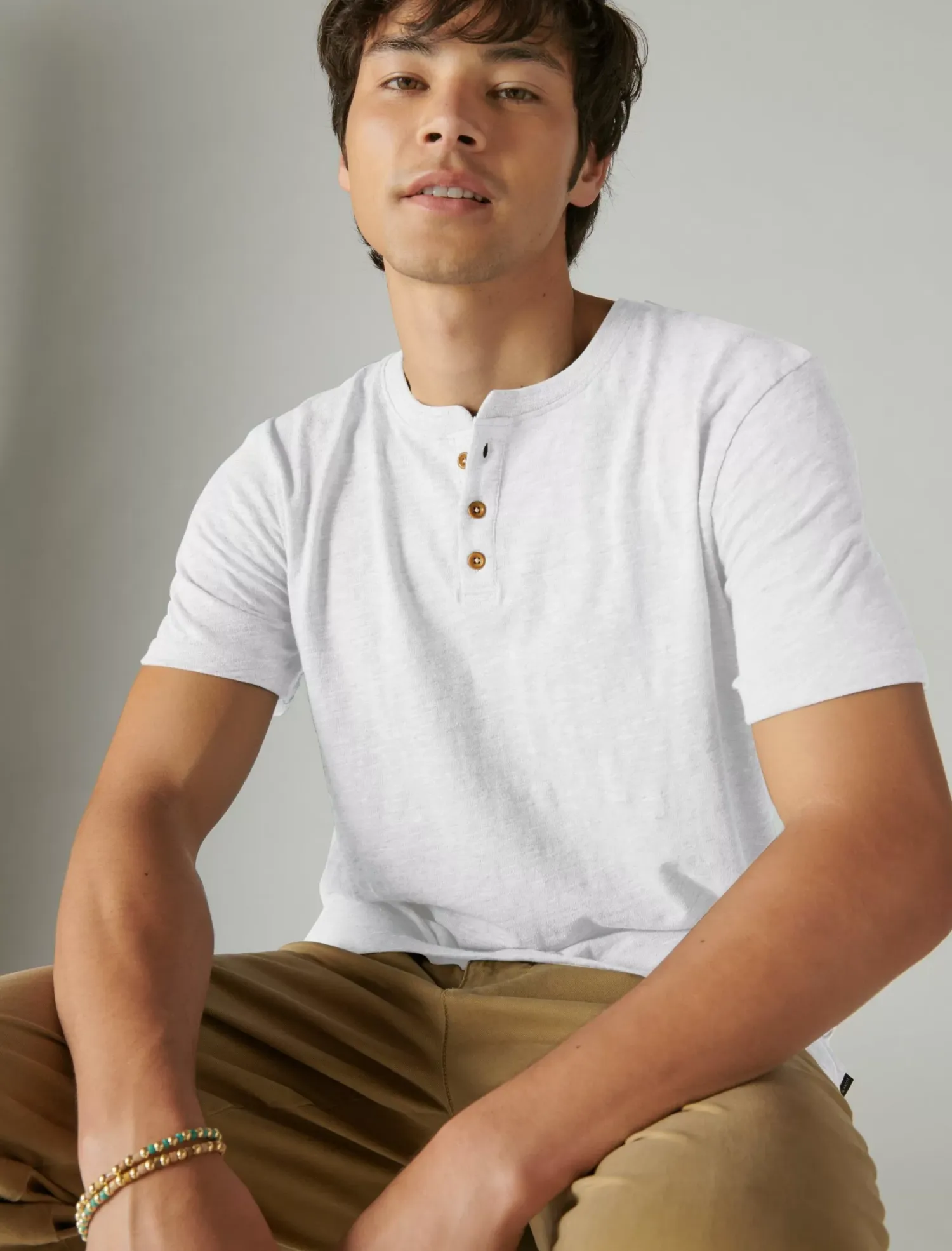 Lucky Brand linen short sleeve henley bright white*MEN Shirts & Tops