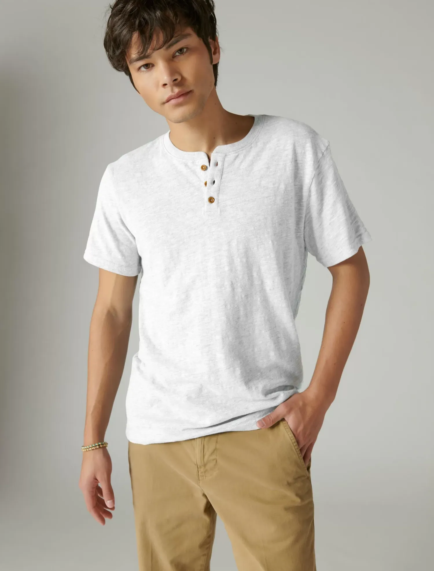 Lucky Brand linen short sleeve henley bright white*MEN Shirts & Tops