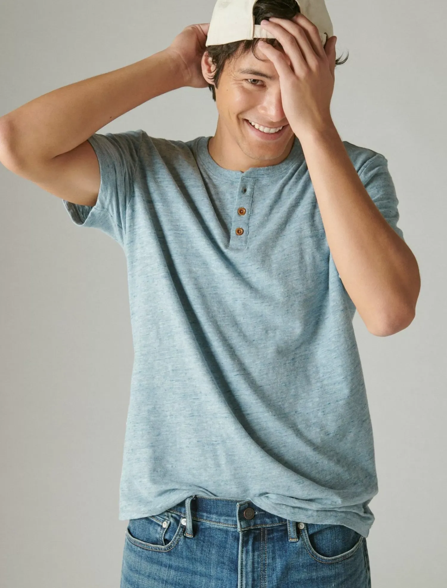 Lucky Brand linen short sleeve henley blue bell*MEN Shirts & Tops