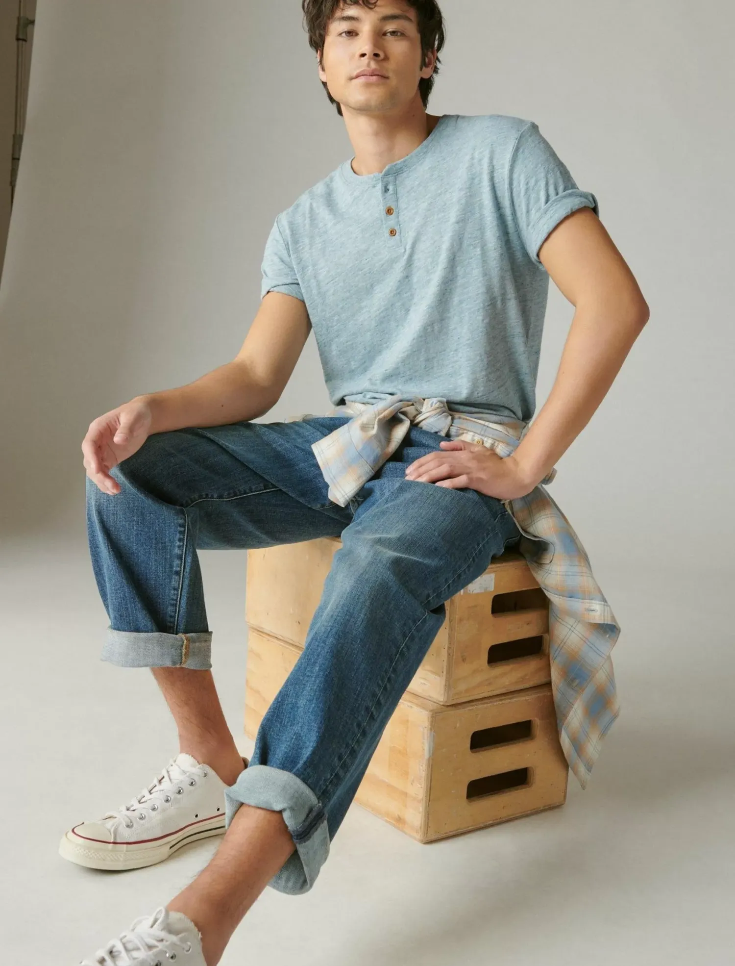 Lucky Brand linen short sleeve henley blue bell*MEN Shirts & Tops