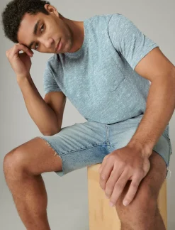 Lucky Brand linen short sleeve pocket crew neck tee blue bell*MEN Shirts & Tops