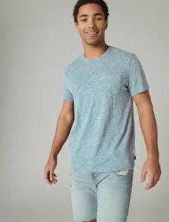 Lucky Brand linen short sleeve pocket crew neck tee blue bell*MEN Shirts & Tops