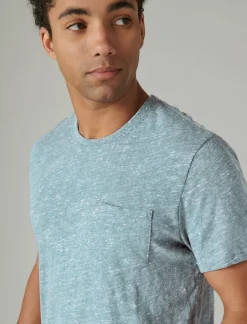Lucky Brand linen short sleeve pocket crew neck tee blue bell*MEN Shirts & Tops