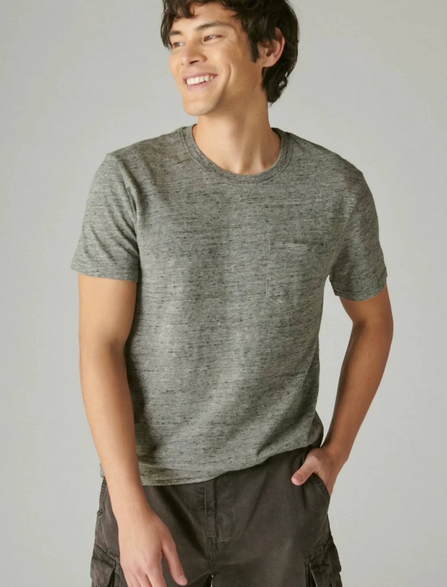 Lucky Brand linen short sleeve pocket crew neck tee heather grey*MEN Shirts & Tops