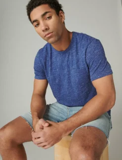 Lucky Brand linen short sleeve pocket crew neck tee #40065 blue depths*MEN Shirts & Tops